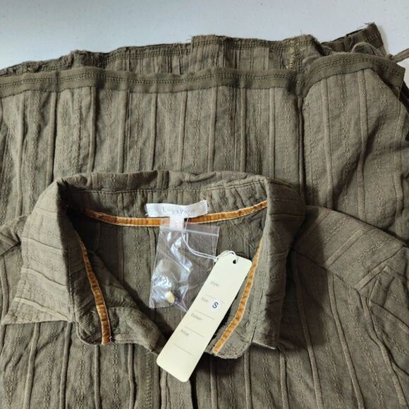 army green embroidered button-down blouse / floral appliqué detail top – women’s - Picture 5 of 11